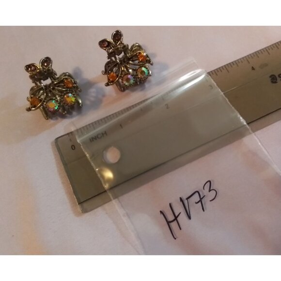 Vintage Rhinestone Butterfly Hair Claw Clips Gold Tone Set Of 2 - Picture 5 of 6